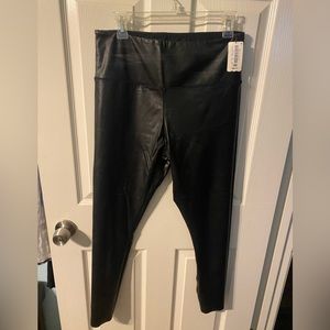 Leather Spandex, flat, black, ankle leggings, brand new with tags size L